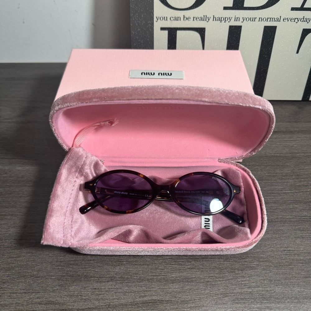 Miu Miu Tortoiseshell Oval Sunglasses with Purple Lenses - Picture 2 of 8